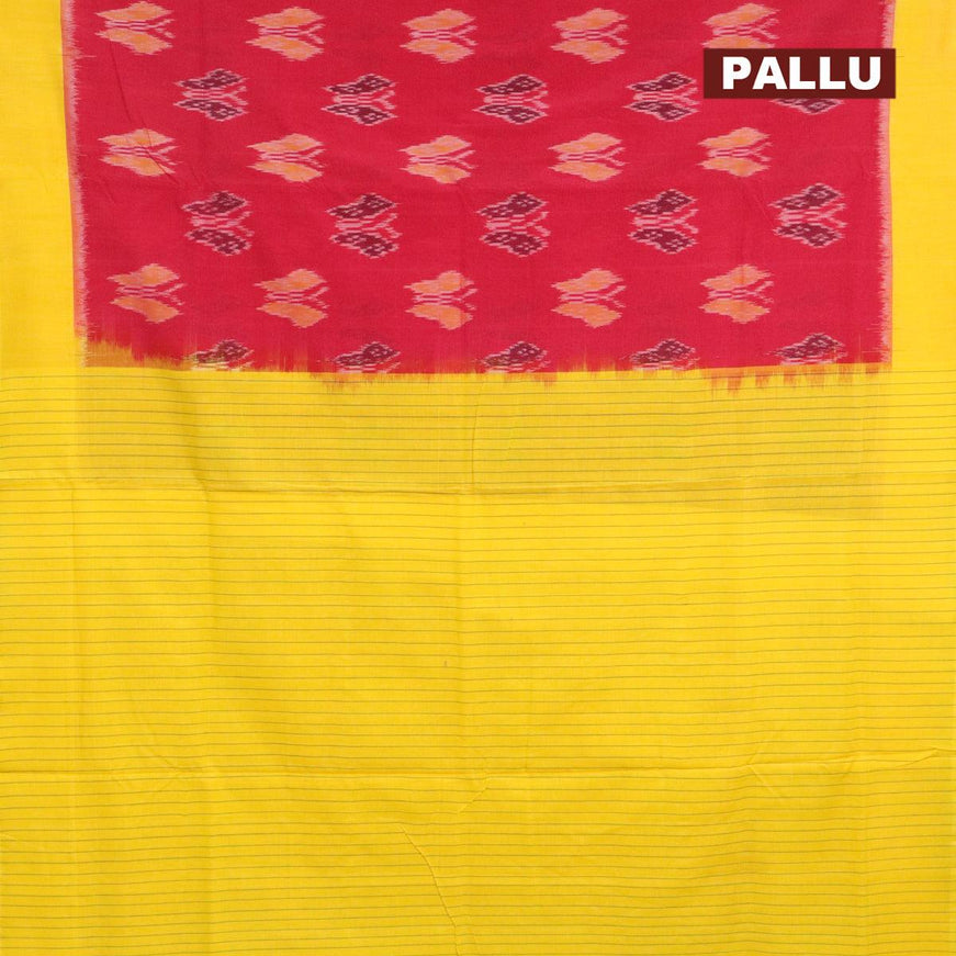 Ikat cotton saree kumkum red and yellow with ikat butta weaves and simple border - {{ collection.title }} by Prashanti Sarees