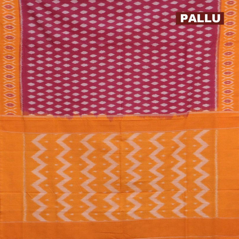 Ikat cotton saree magenta pink and mustard yellow with ikat woven butta weaves and woven border with separate blouse - {{ collection.title }} by Prashanti Sarees