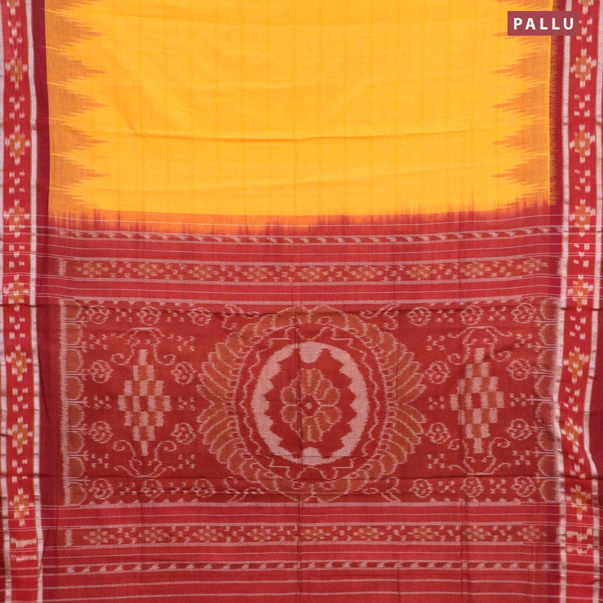 Ikat cotton saree mango yellow and maroon with plain body and vidarbha border without blouse - {{ collection.title }} by Prashanti Sarees