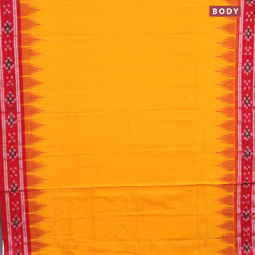 Ikat cotton saree mango yellow and red with plain body and vidarbha border without blouse - {{ collection.title }} by Prashanti Sarees