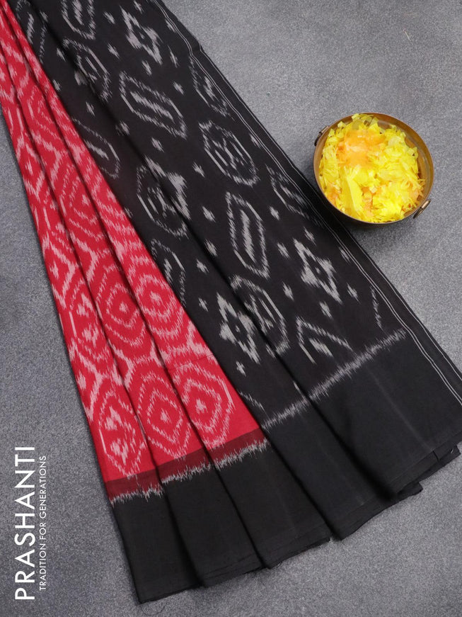 Ikat cotton saree maroon and black with allover ikat weaves and simple border - {{ collection.title }} by Prashanti Sarees