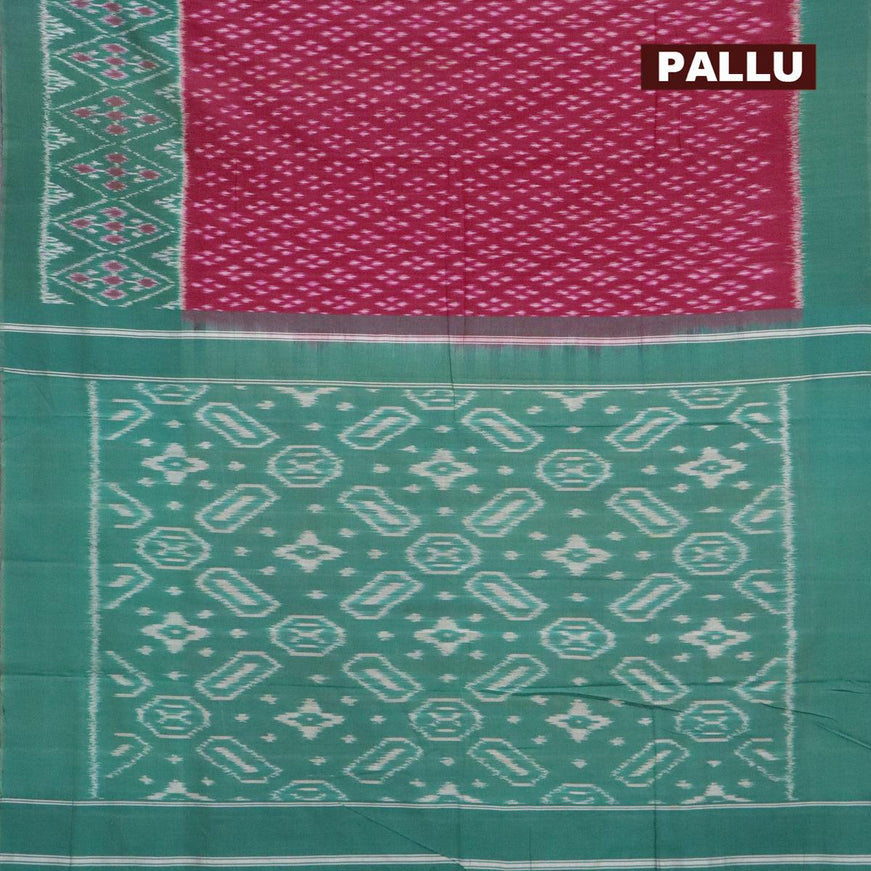Ikat cotton saree maroon shade and green with allover ikat weaves and long woven border - {{ collection.title }} by Prashanti Sarees