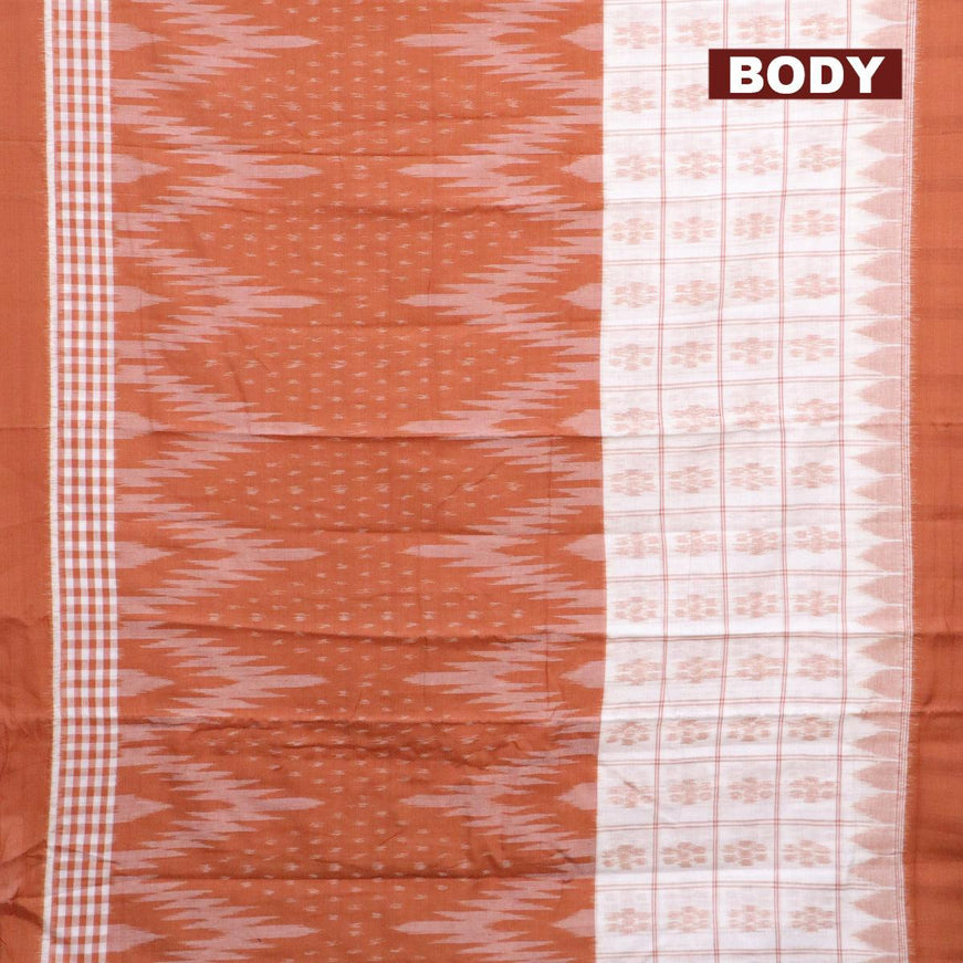 Ikat cotton saree off white and rust shade with allover checked pattern and simple border - {{ collection.title }} by Prashanti Sarees