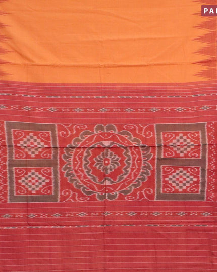 Ikat cotton saree orange and maroon with plain body and vidarbha border without blouse - {{ collection.title }} by Prashanti Sarees