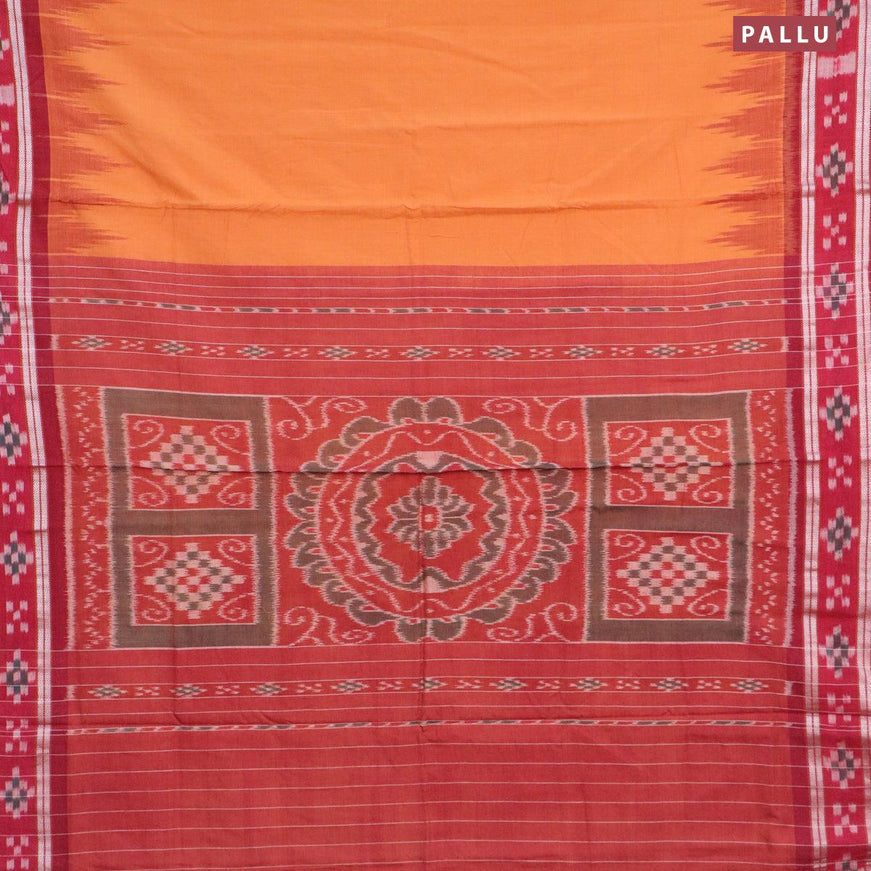 Ikat cotton saree orange and maroon with plain body and vidarbha border without blouse - {{ collection.title }} by Prashanti Sarees