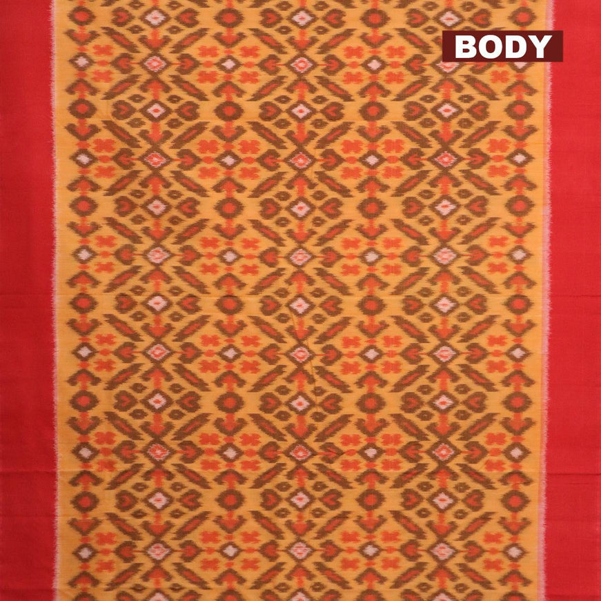 Ikat cotton saree pale orange and red with allover ikat weaves and simple border with separate blouse - {{ collection.title }} by Prashanti Sarees