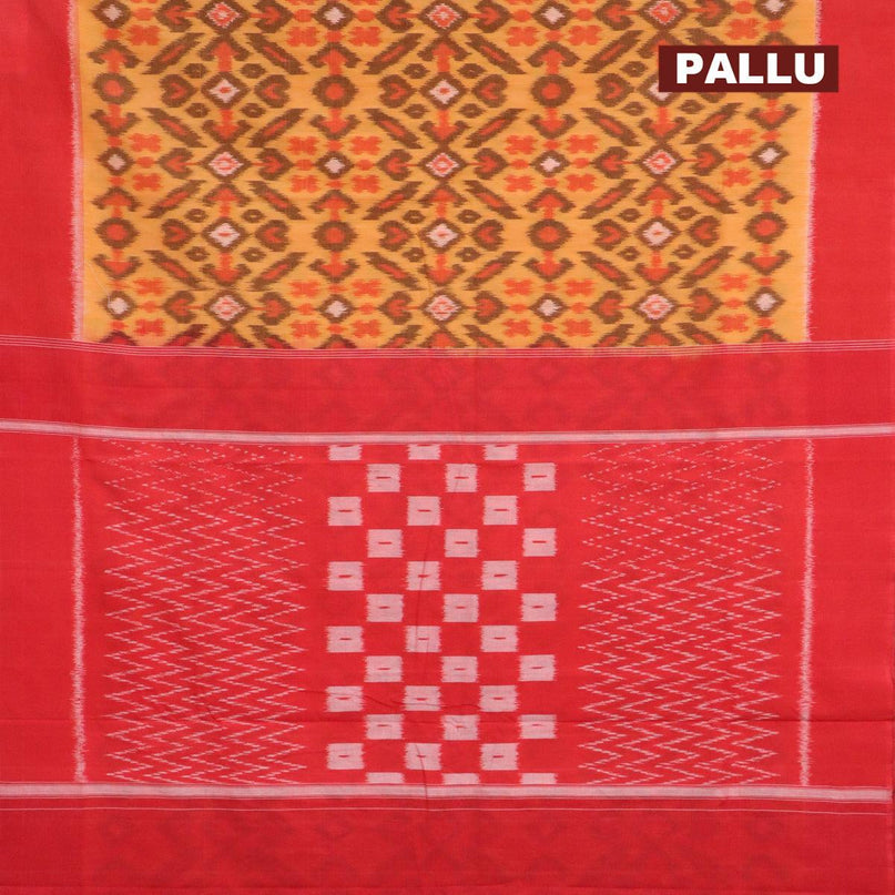 Ikat cotton saree pale orange and red with allover ikat weaves and simple border with separate blouse - {{ collection.title }} by Prashanti Sarees