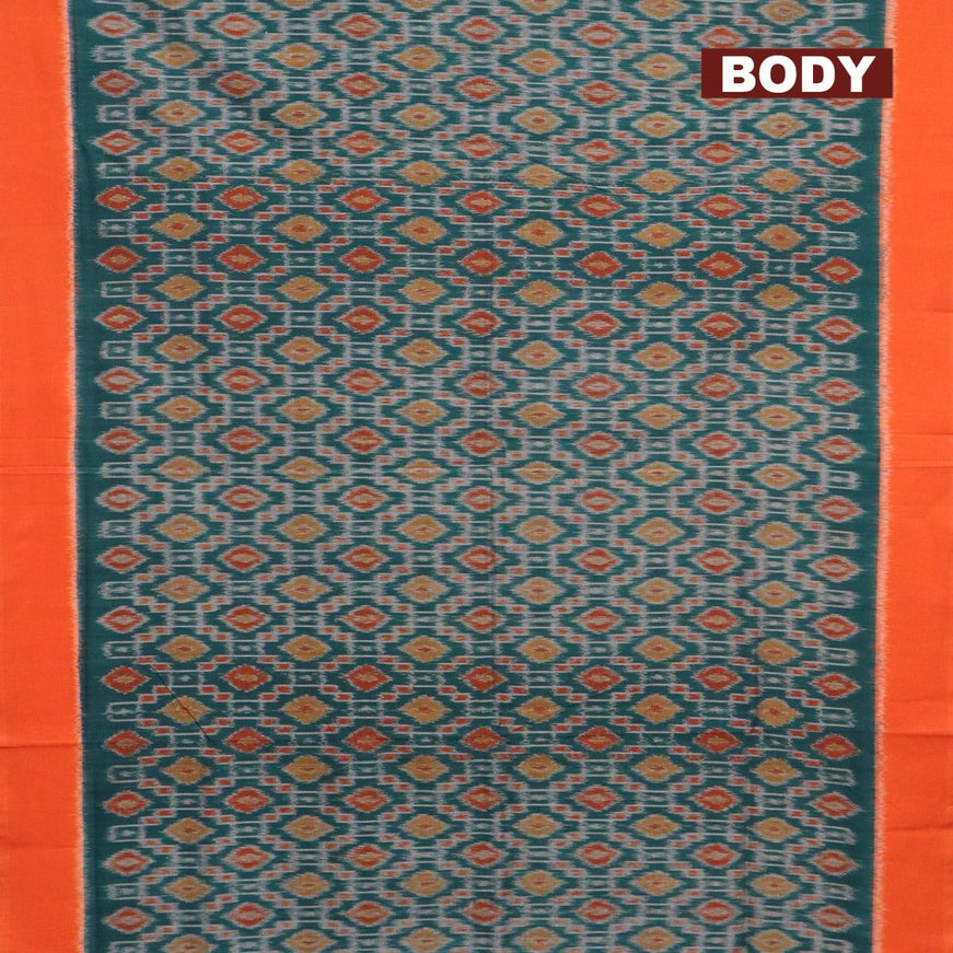Ikat cotton saree peacock green and orange with allover ikat weaves and simple border - {{ collection.title }} by Prashanti Sarees