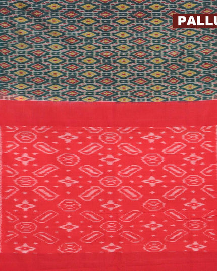 Ikat cotton saree peacock green and red with allover ikat weaves and simple border - {{ collection.title }} by Prashanti Sarees