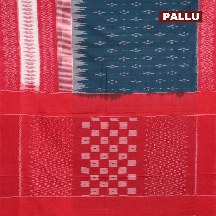 Ikat cotton saree peacock green and red with ikat butta weaves and woven border - {{ collection.title }} by Prashanti Sarees