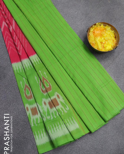 Ikat cotton saree pink and light green with allover ikat weaves and long ikat woven border - {{ collection.title }} by Prashanti Sarees