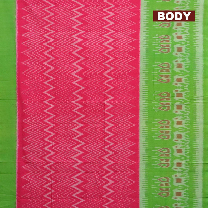 Ikat cotton saree pink and light green with allover ikat weaves and long ikat woven border - {{ collection.title }} by Prashanti Sarees
