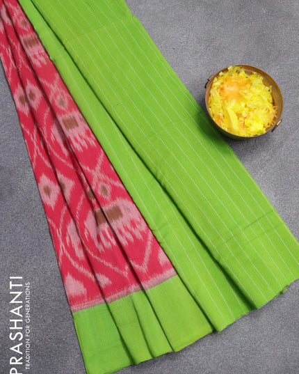 Ikat cotton saree pink and light green with allover ikat weaves and simple border - {{ collection.title }} by Prashanti Sarees