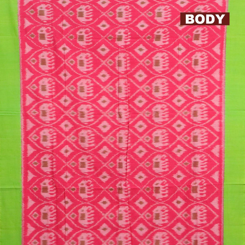 Ikat cotton saree pink and light green with allover ikat weaves and simple border - {{ collection.title }} by Prashanti Sarees