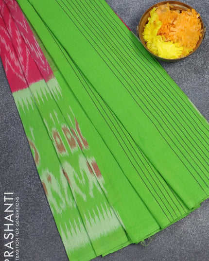 Ikat cotton saree pink and light green with allover ikat wevaes and printed border - {{ collection.title }} by Prashanti Sarees