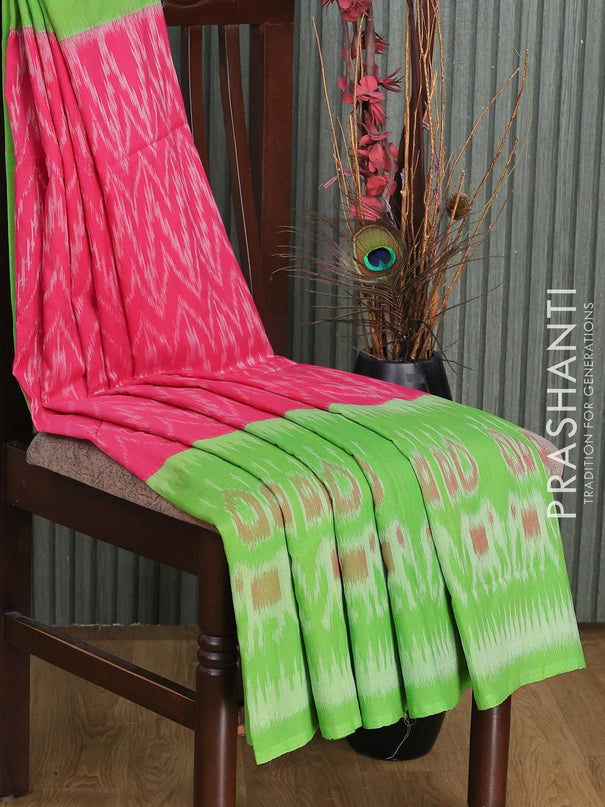 Ikat cotton saree pink and light green with allover ikat wevaes and printed border - {{ collection.title }} by Prashanti Sarees