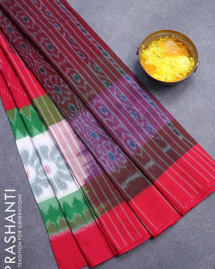Ikat cotton saree pink shade and off white with allover ikat weaves and simple border without blouse - {{ collection.title }} by Prashanti Sarees
