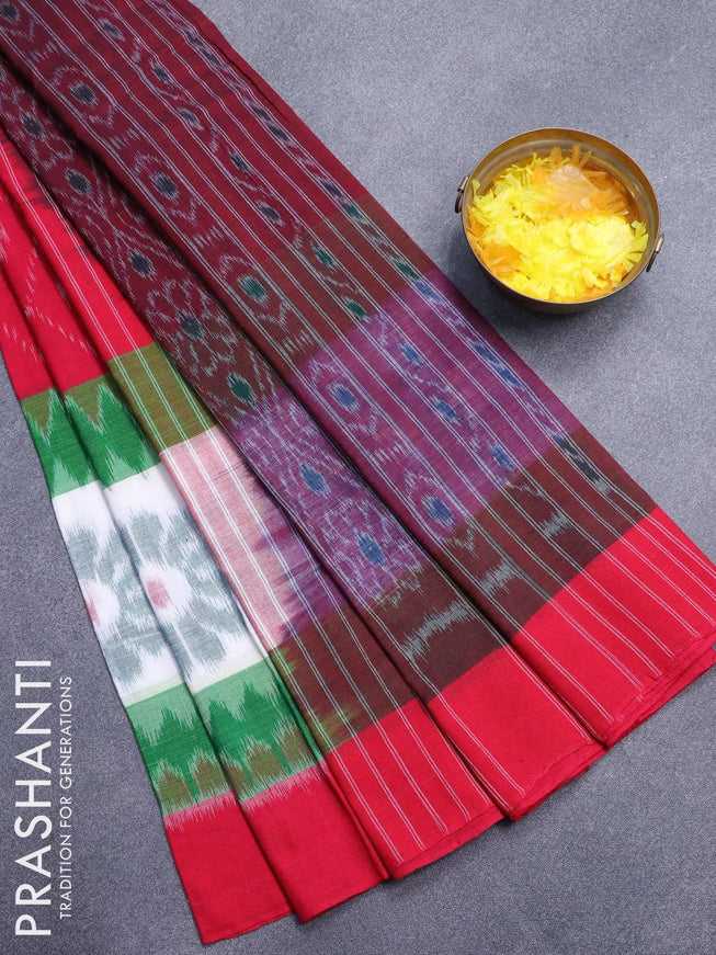Ikat cotton saree pink shade and off white with allover ikat weaves and simple border without blouse - {{ collection.title }} by Prashanti Sarees