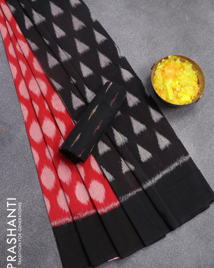 Ikat cotton saree red and black with ikat woven butta weaves and simple border with separate blouse - {{ collection.title }} by Prashanti Sarees