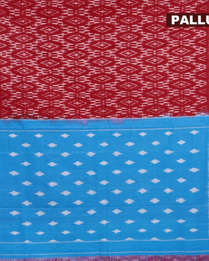 Ikat cotton saree red and blue with allover ikat weaves and woven border with separate blouse - {{ collection.title }} by Prashanti Sarees