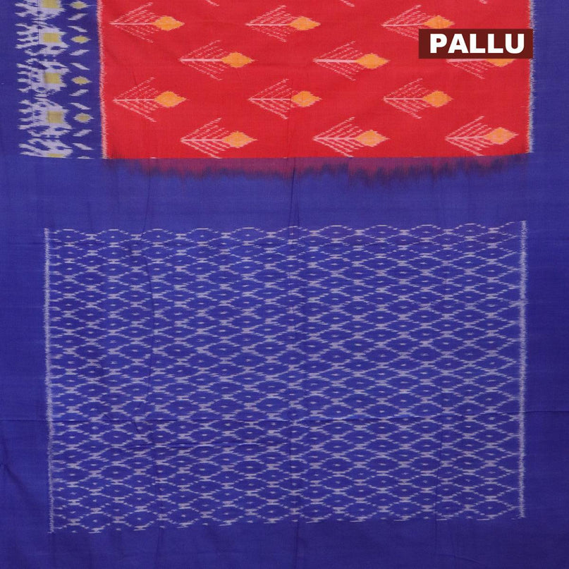 Ikat cotton saree red and blue with ikat butta weaves and ikat woven border - {{ collection.title }} by Prashanti Sarees