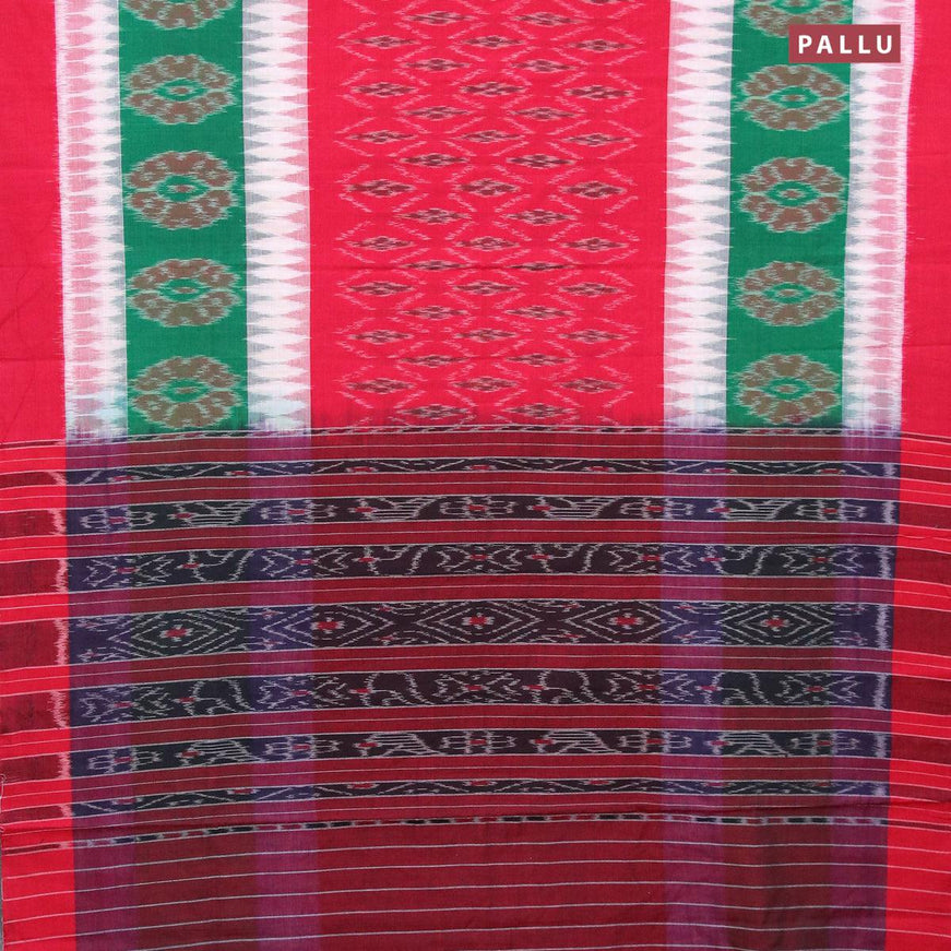 Ikat cotton saree red and green off white with allover ikat weaves and simple border without blouse - {{ collection.title }} by Prashanti Sarees