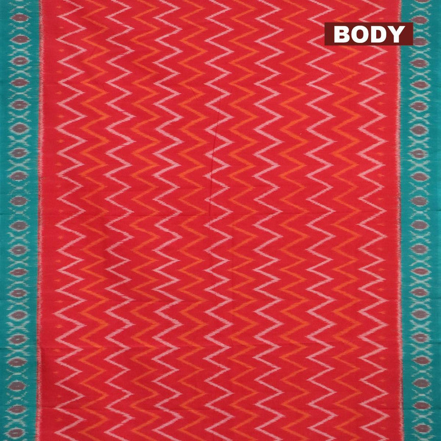 Ikat cotton saree red and teal green with allover ikat weaves and woven border with separate blouse - {{ collection.title }} by Prashanti Sarees