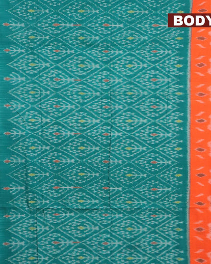 Ikat cotton saree teal green and orange with ikat butta weaves and ikat woven border - {{ collection.title }} by Prashanti Sarees