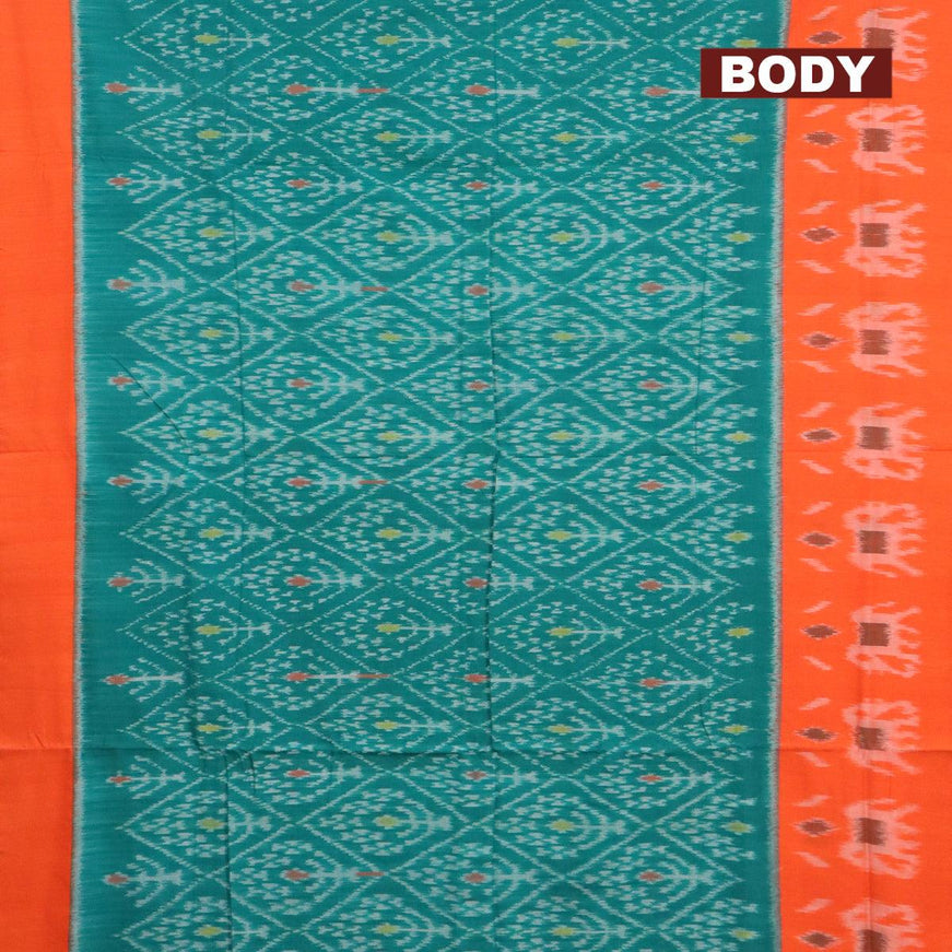 Ikat cotton saree teal green and orange with ikat butta weaves and ikat woven border - {{ collection.title }} by Prashanti Sarees