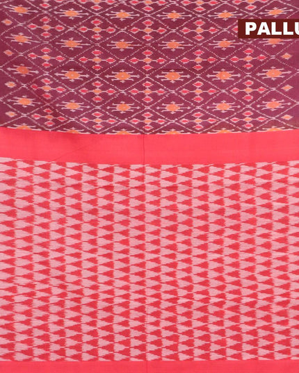 Ikat cotton saree wine shade and red with allover ikat weaves and simple border - {{ collection.title }} by Prashanti Sarees