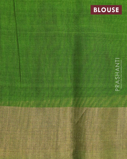 Ikat silk cotton saree dark navy blue and green with allover ikat weaves & mirror work and zari woven border - {{ collection.title }} by Prashanti Sarees