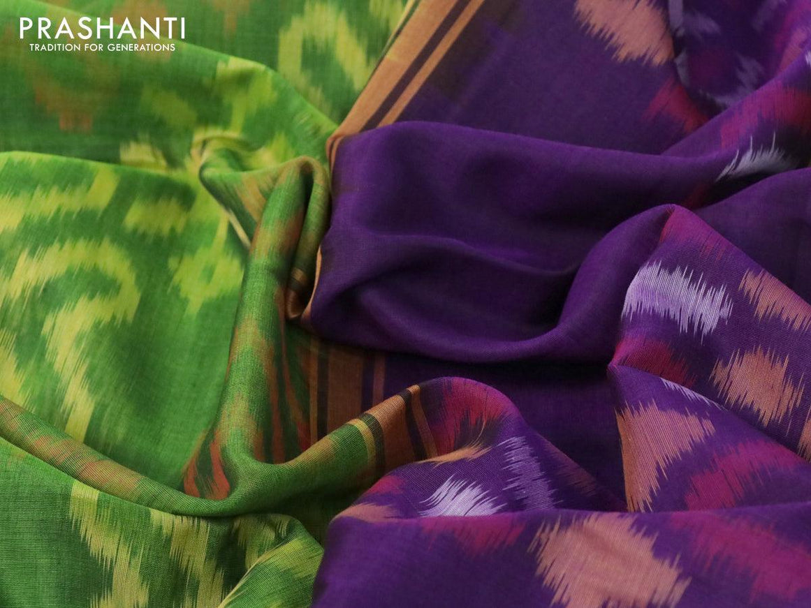 Ikat silk cotton saree green and violet with allover ikat weaves and zari woven border - {{ collection.title }} by Prashanti Sarees