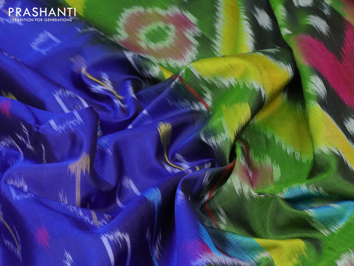 Ikat soft silk saree blue and green with allover ikat butta weaves and zari woven border - {{ collection.title }} by Prashanti Sarees