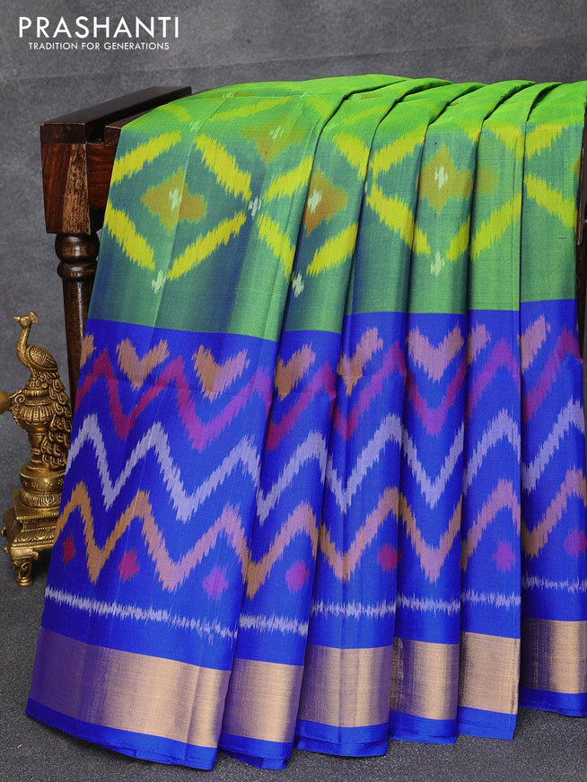 Ikat soft silk saree dual shade of bluish green and royal blue with allover prints and zari woven border - {{ collection.title }} by Prashanti Sarees