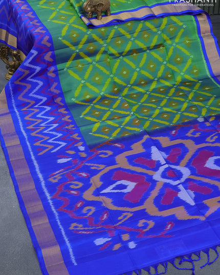Ikat soft silk saree dual shade of bluish green and royal blue with allover prints and zari woven border - {{ collection.title }} by Prashanti Sarees