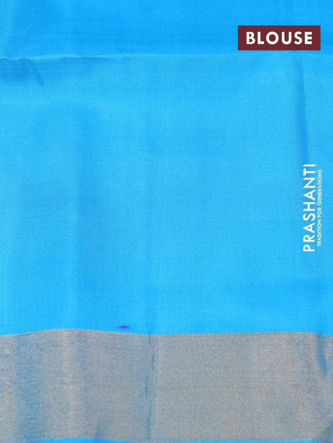 Ikat soft silk saree dual shade of pinkish orange and blue with allover ikat butta weaves and zari woven border - {{ collection.title }} by Prashanti Sarees