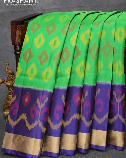 Ikat soft silk saree green and blue with butta prints and zari woven border - {{ collection.title }} by Prashanti Sarees
