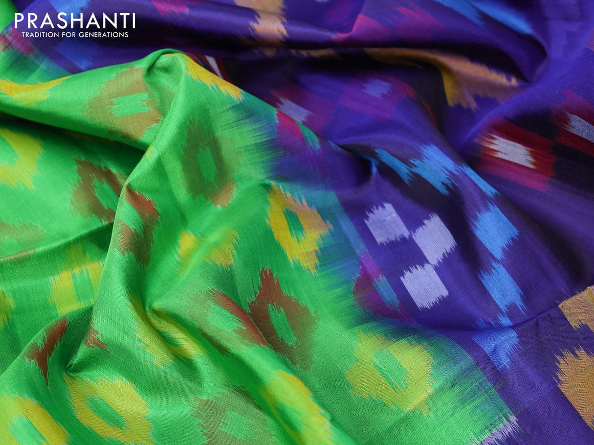 Ikat soft silk saree green and blue with butta prints and zari woven border - {{ collection.title }} by Prashanti Sarees