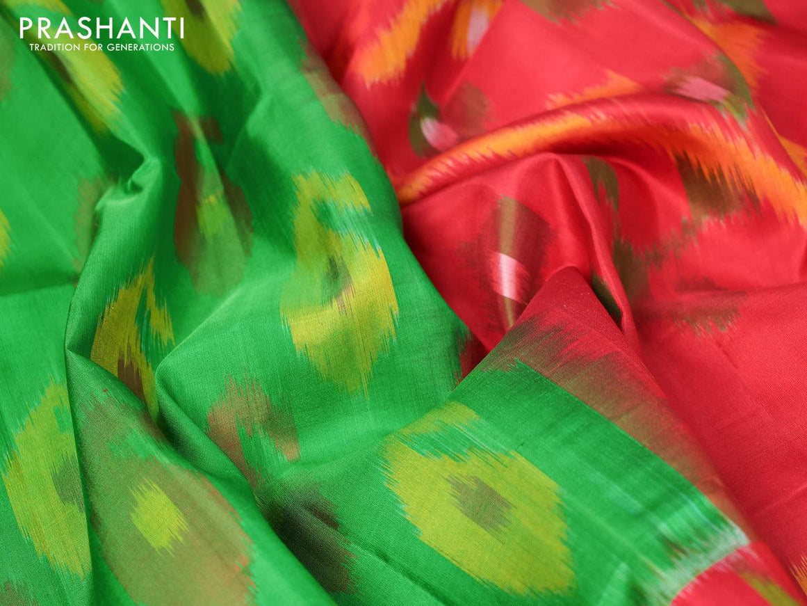 Ikat soft silk saree green and red with butta prints and zari woven border - {{ collection.title }} by Prashanti Sarees
