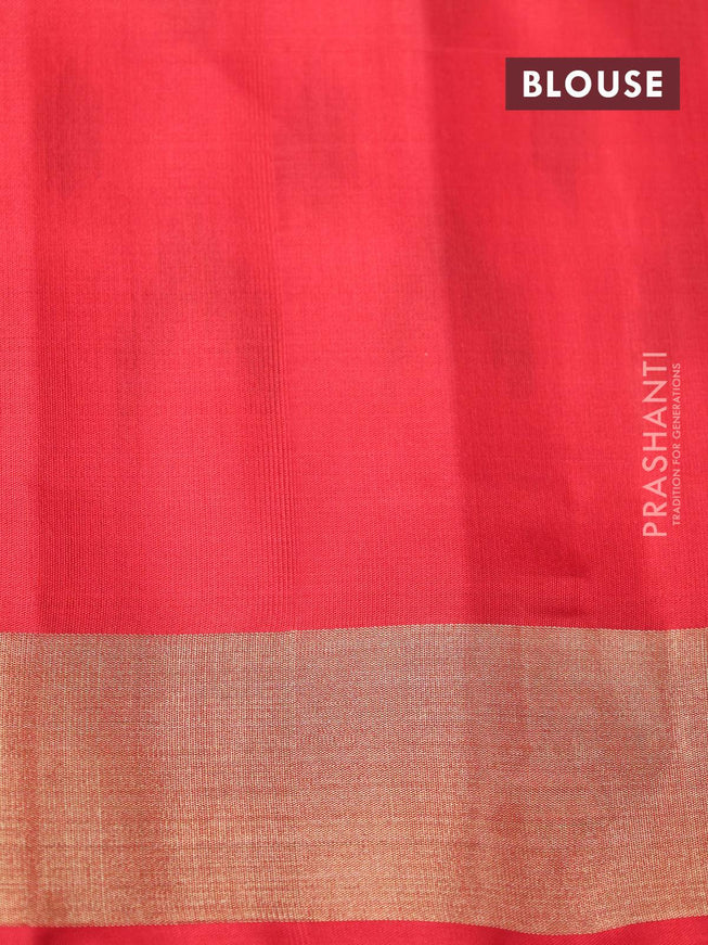 Ikat soft silk saree green and red with butta prints and zari woven border - {{ collection.title }} by Prashanti Sarees