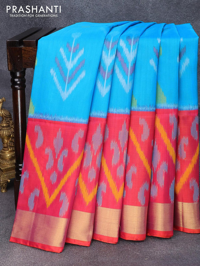 Ikat soft silk saree light blue and dual shade of pink with allover ikat buttas and zari woven border - {{ collection.title }} by Prashanti Sarees