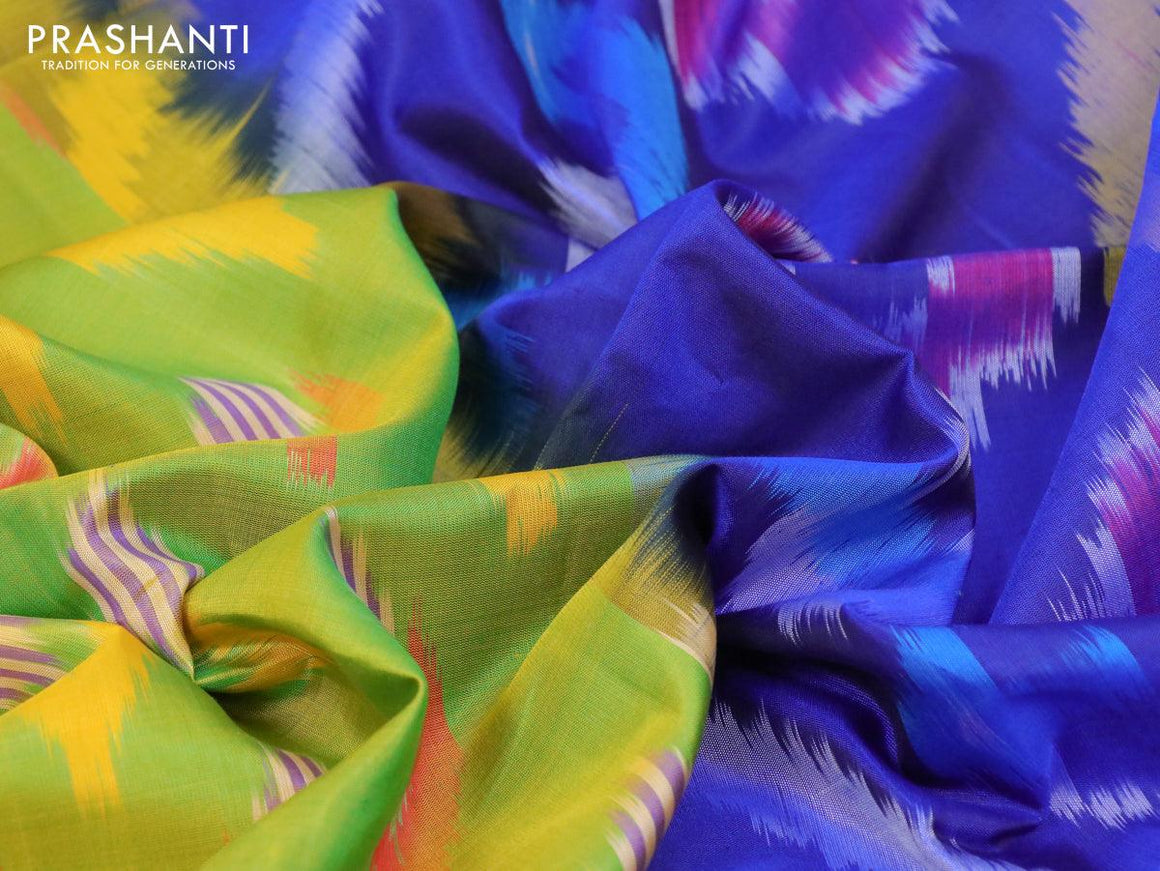 Ikat soft silk saree light green and blue with allover ikat butta weaves and zari woven border - {{ collection.title }} by Prashanti Sarees