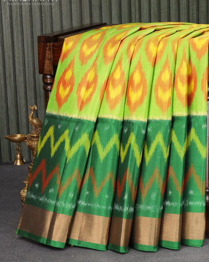 Ikat soft silk saree light green and green with allover ikat weaves and zari woven border - {{ collection.title }} by Prashanti Sarees