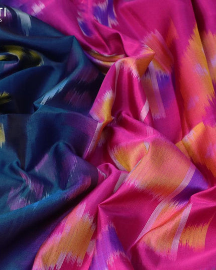 Ikat soft silk saree navy blue and pink with allover ikat butta weaves and zari woven border - {{ collection.title }} by Prashanti Sarees