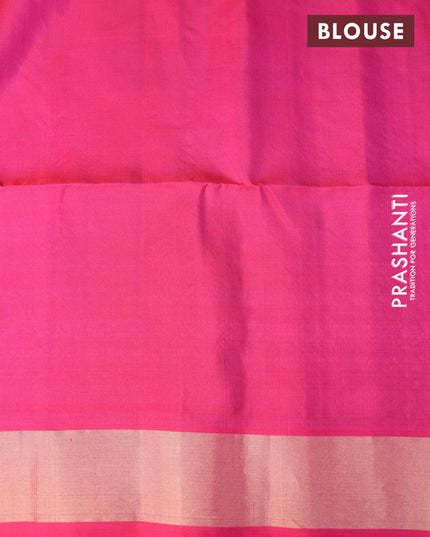 Ikat soft silk saree peacock blue and pink with allover ikat buttas and zari woven border - {{ collection.title }} by Prashanti Sarees
