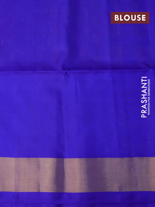 Ikat soft silk saree yellow and royal blue with allover ikat weaves and zari woven border - {{ collection.title }} by Prashanti Sarees
