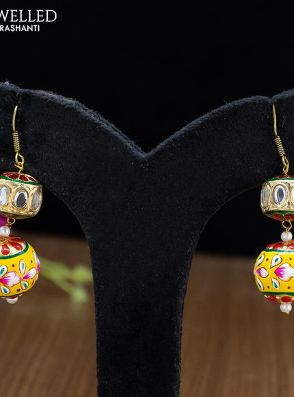 Jaipur beaded yellow necklace with minakari lotus pendant - {{ collection.title }} by Prashanti Sarees