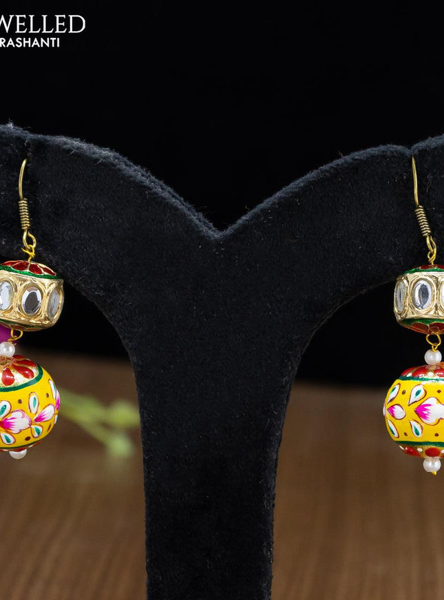 Jaipur beaded yellow necklace with minakari lotus pendant - {{ collection.title }} by Prashanti Sarees