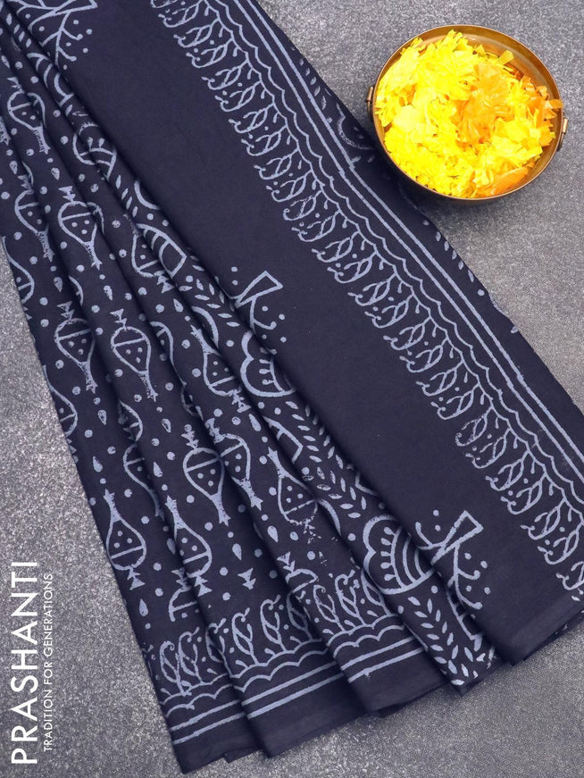 Jaipur cotton saree black with allover prints and printed border - {{ collection.title }} by Prashanti Sarees