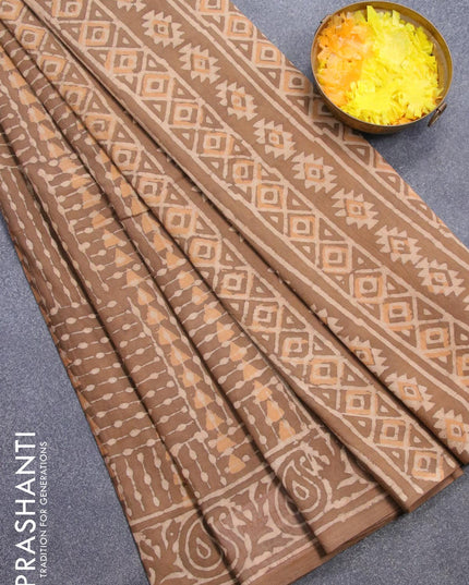 Jaipur cotton saree brown shade with allover prints and printed border - {{ collection.title }} by Prashanti Sarees